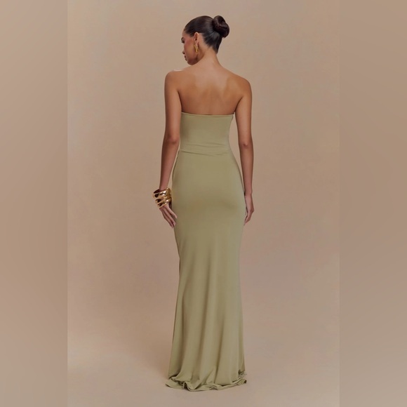 Meshki Strapless Slinky Maxi Dress - Sage - Picture 2 of 4